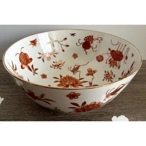 VNTG Japanese Porcelain Floral Pattern Gold Rim Painted Large Round Serving Bowl